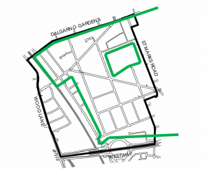 Boundary of conservation area in green